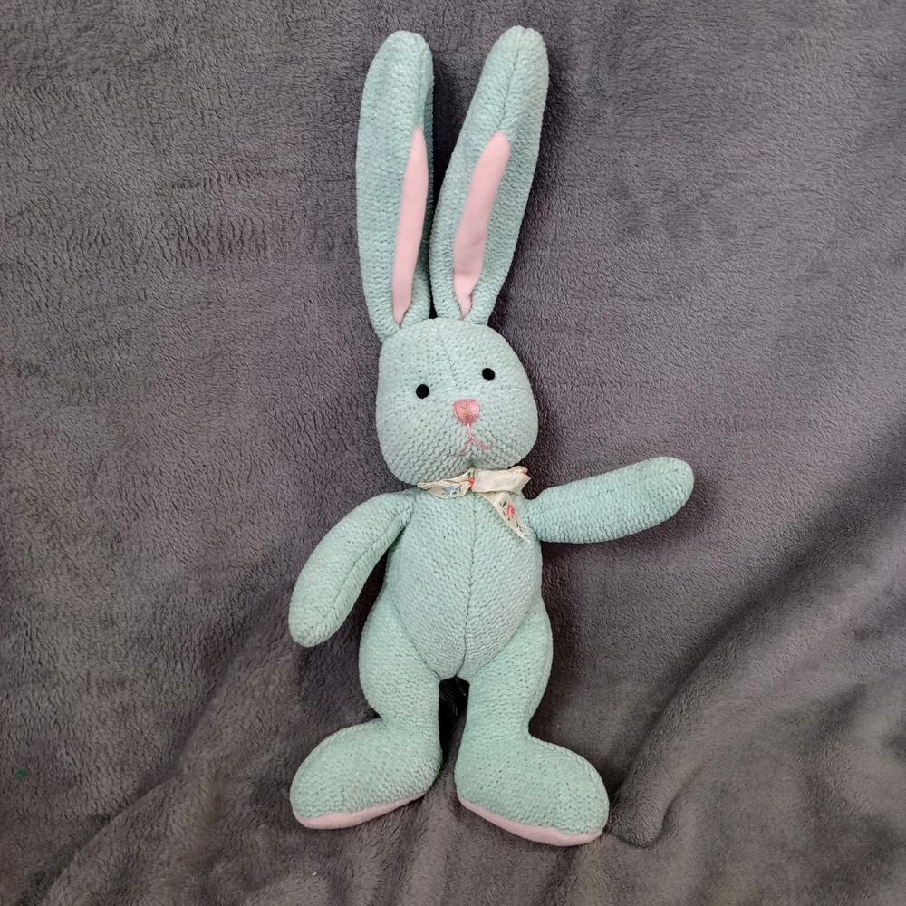 GUND Plush Bunny Rabbit Bunnikins 3626 Greenish Blue Stuffed Animal with Bow 14"